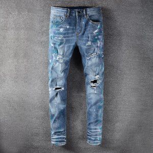 Fashion Streetwear Men Jeans Slim Fit Ripped